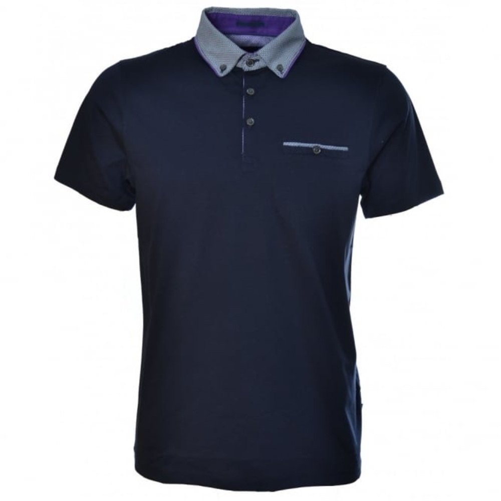 Ted Baker Navy Blue 100% Cotton Short Sleeve Polo Shirt Size 2